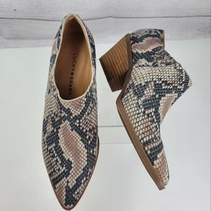 Lucky Brand Tabea Snake Print Leather Slip-on Ankle Booties Size 7M